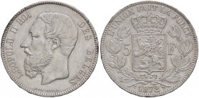 ESTERE - BELGIO - Leopoldo II (1865-1909) - 5 Franchi 1872 Kr. 24 AG Colpetto
BB-SPL