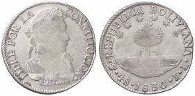 ESTERE - BOLIVIA - Repubblica (1825) - 4 Soles 1830 JL Kr. 96a.1 AG Segni
BB