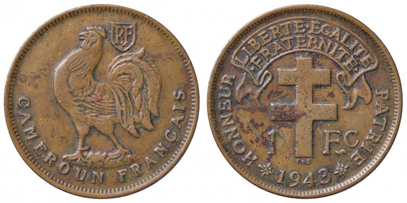 ESTERE - CAMERUN - Repubblica - Franco 1943 Kr. 7 CU Graffio al R/
BB+