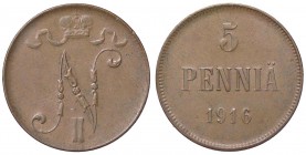 ESTERE - FINLANDIA - Nicola II (1894-1917) - 5 Pennia 1916 Kr. 15 CU
SPL