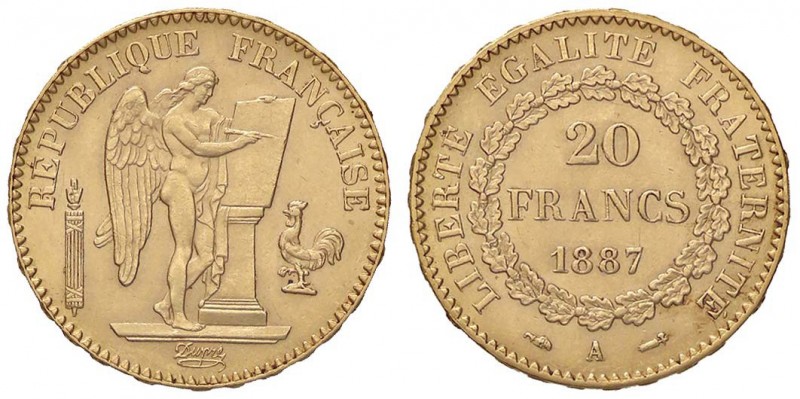 ESTERE - FRANCIA - Terza Repubblica (1870-1940) - 20 Franchi 1887 Kr. 825 (AU g....