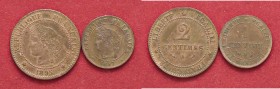 ESTERE - FRANCIA - Terza Repubblica (1870-1940) - 2 Centesimi 1895 A Kr. 827.1 CU Assieme a centime 1897 - Lotto di 2 monete
qSPL÷qFDC