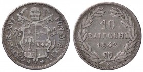 ZECCHE ITALIANE - BOLOGNA - Gregorio XVI (1831-1846) - 10 Baiocchi 1842 A. XII Pag. 181a; Mont. 147 RR AG
qBB