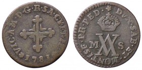SAVOIA - Vittorio Amedeo III (1773-1796) - Mezzo soldo 1781 CNI 52; Mont. 411 MI
qBB/BB