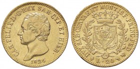 SAVOIA - Carlo Felice (1821-1831) - 20 Lire 1826 T Pag. 52; Mont. 37 AU
BB-SPL