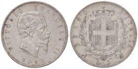 SAVOIA - Vittorio Emanuele II Re d'Italia (1861-1878) - 5 Lire 1865 N Pag. 486; Mont. 168 R AG Colpetto
BB/BB+