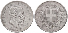 SAVOIA - Vittorio Emanuele II Re d'Italia (1861-1878) - 5 Lire 1865 T Pag. 487; Mont. 167 R AG
BB