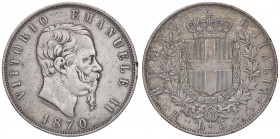 SAVOIA - Vittorio Emanuele II Re d'Italia (1861-1878) - 5 Lire 1870 R Pag. 491; Mont. 173 R AG
MB-BB