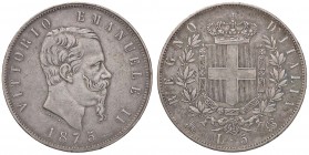 SAVOIA - Vittorio Emanuele II Re d'Italia (1861-1878) - 5 Lire 1875 M Pag. 499; Mont. 184 AG Gradevole patina
bel BB