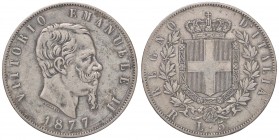 SAVOIA - Vittorio Emanuele II Re d'Italia (1861-1878) - 5 Lire 1877 R Pag. 502; Mont. 189 AG
BB/BB+