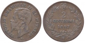 SAVOIA - Vittorio Emanuele II Re d'Italia (1861-1878) - 2 Centesimi 1867 M Pag. 560; Mont. 258 CU Il 7 della data è senza "uncino"
MB-BB