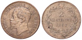 SAVOIA - Vittorio Emanuele II Re d'Italia (1861-1878) - 2 Centesimi 1867 T Pag. 561; Mont. 257 R CU Il 7 della data è senza "uncino"
MB-BB