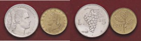 REPUBBLICA ITALIANA - Repubblica Italiana (monetazione in lire) (1946-2001) - 20 Lire 1957 Mont. 7 NC BT Gambo largo assieme a 5 lire 1950 - Lotto di ...