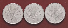 REPUBBLICA ITALIANA - Repubblica Italiana (monetazione in lire) (1946-2001) - 10 Lire 1949 Mont. 7 IT Legenda capovolta Lotto di 3 monete
SPL÷qFDC