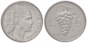 REPUBBLICA ITALIANA - Repubblica Italiana (monetazione in lire) (1946-2001) - 5 Lire 1948 Mont. 6 NC IT Asse spostato di 325°
BB+
