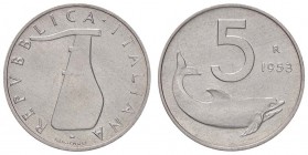 REPUBBLICA ITALIANA - Repubblica Italiana (monetazione in lire) (1946-2001) - 5 Lire 1953 Mont. 5 NC IT Asse spostato di 320°
qFDC