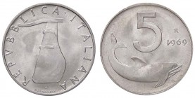 REPUBBLICA ITALIANA - Repubblica Italiana (monetazione in lire) (1946-2001) - 5 Lire 1969 Mont. 12 NC IT 1 della data rovesciato
FDC