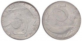 REPUBBLICA ITALIANA - Repubblica Italiana (monetazione in lire) (1946-2001) - 5 Lire 1981 Mont. 27 NC IT Ribattuta su entrambi i lati
FDC