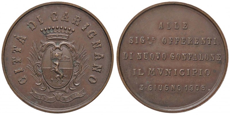 MEDAGLIE - CITTA' - Carignano - Medaglia 1906 - Nuovo gonfalone AE Opus: Thermig...