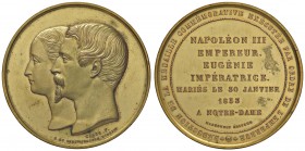 MEDAGLIE ESTERE - FRANCIA - Napoleone III (1852-1870) - Medaglia 1853 - Per le nozze a Nôtre-Dame MD Opus: Caquè Ø 50 Punti di corrosione al R/
BB+...