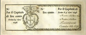 CARTAMONETA - SARDO-PIEMONTESE - Regie Finanze - 100 Lire 01/01/1746 - 1° tipo Gav. 23 RR
qFDS