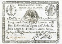 CARTAMONETA - STATO PONTIFICIO - Repubblica Romana Assegnati (1798) - 10 Paoli Anno 7 Gav. 68 Galli (retro cerchio)
SPL