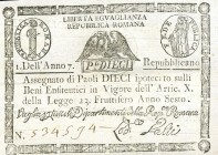 CARTAMONETA - STATO PONTIFICIO - Repubblica Romana Assegnati (1798) - 10 Paoli Anno 7 Gav. 68 Galli (retro cerchio)
BB+