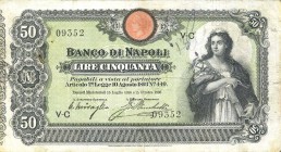 CARTAMONETA - NAPOLI - Biglietti al portatore - 50 Lire 22/10/1903 Gav. 152 RR Miraglia/Brocchetti Strappetto a d. e forellini
BB