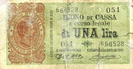 CARTAMONETA - BUONI DI CASSA - Umberto I (1878-1900) - Lira 02/08/1894 - Serie 33-52 Alfa 3; Lireuro 2A RRR Dell'Ara/Righetti Ricomposto
B