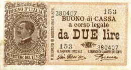CARTAMONETA - BUONI DI CASSA - Vittorio Emanuele III (1900-1943) - 2 Lire 16/11/1922 - Serie 151-165 Alfa 35; Lireuro 7F R Giu. Dell'Ara/Porena
SPL