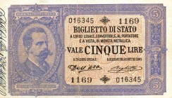 CARTAMONETA - BIGLIETTI DI STATO - Umberto I (1878-1900) - 5 Lire 25/10/1892 - Serie 651-1222 Alfa 47; Lireuro 10C RR Dell'Ara/Righetti; con matrice l...