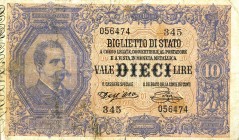 CARTAMONETA - BIGLIETTI DI STATO - Umberto I (1878-1900) - 10 Lire 06/08/1889 - Serie 341-490 Alfa 73; Lireuro 16B RRRR Dell'Ara/Pia Macchioline al R/...