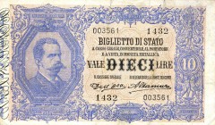 CARTAMONETA - BIGLIETTI DI STATO - Vittorio Emanuele III (1900-1943) - 10 Lire 22/01/1911 - Serie 1371-1550 Alfa 76; Lireuro 17B RRR Dell'Ara/Altamura...