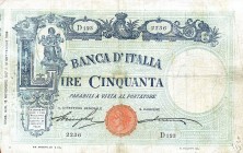 CARTAMONETA - BANCA d'ITALIA - Vittorio Emanuele III (1900-1943) - 50 Lire - Barbetti con matrice 15/11/1907 Alfa 116; Lireuro 3/4 RR Stringher/Accame...