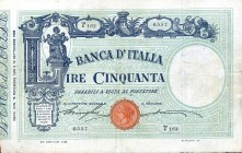 CARTAMONETA - BANCA d'ITALIA - Vittorio Emanuele III (1900-1943) - 50 Lire - Barbetti con matrice 15/11/1909 Alfa 120; Lireuro 3/8 RR Stringher/Accame...