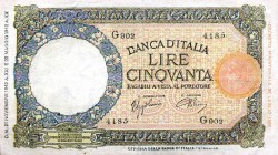 CARTAMONETA - BANCA d'ITALIA - Vittorio Emanuele III (1900-1943) - 50 Lire - Lupa 21/11/1942 - Aquila Alfa 252; Lireuro 8B Azzolini/Urbini
bel BB