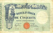 CARTAMONETA - BANCA d'ITALIA - Vittorio Emanuele III (1900-1943) - 50 Lire - Fascetto con matrice 21/11/1933 Alfa 187; Lireuro 5/23 Azzolini/Cima
qBB