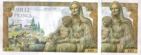 CARTAMONETA ESTERA - FRANCIA - Governo di Vichy (1940-1944) - 1.000 Franchi 28/01/1943 Kr. 111c Lotto di 2 esemplari con numeri consecutivi
SPL+