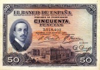 CARTAMONETA ESTERA - SPAGNA - Alfonso XIII (1886-1931) - 50 Pesetas 17/05/1927 Kr. 72
BB