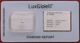 VARIE - Pietre preziose Diamante in confezione e con certificato LuxGioielli, ct 0,19
Ottimo