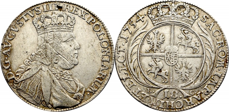 Augustus III (1733-1763)
 August III Sas, Ort 1754 Atrakcyjny egzemplarz z deli...
