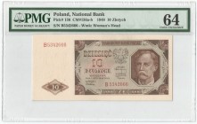 PRL, 10 złotych 1948 B - PMG 64