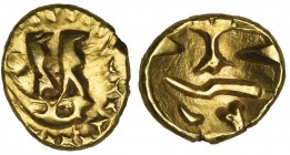 Morini, gold quarter stater, 1st century BC, stylised boat with two masts (?), rev., tree-like object, 1.47g (DT 249; LT 8611; ABC 40), extremely fine...