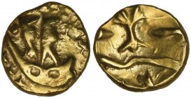 Morini, gold quarter stater, 1st century BC, stylised boat with two masts (?), rev., tree-like object, 1.48g (DT 249; LT 8611; ABC 40), extremely fine...