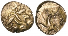 Ancient British, Regni and Atrebates, Commios (c. 50-25 BC), gold stater, portions of laureate head, rev., horse right; traces of [COM]MIOC around, 5....