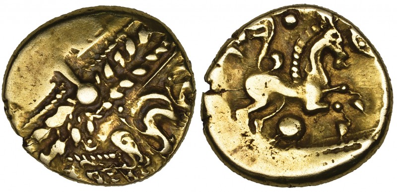 Ancient British, Catuvellauni, Whaddon Chase type gold stater, c. 60-20 BC, port...