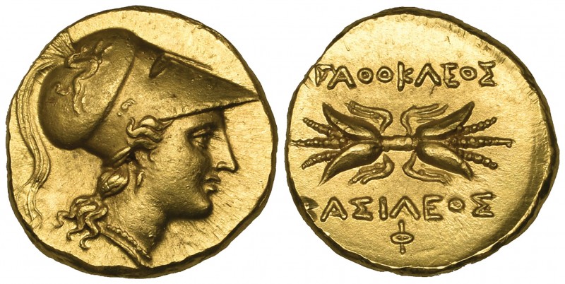 Sicily, Syracuse, Agathokles (317-289 BC), gold double decadrachm, helmeted head...