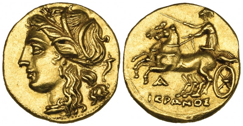 Sicily, Syracuse, Hieron II (275-215 BC), gold decadrachm, wreathed head of Pers...