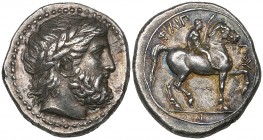 Kings of Macedon, Philip II (359-336 BC), tetradrachm, Pella, c. 342-336 BC, laureate head of Zeus right, rev., ΦΙΛΙΠ-ΠΟΥ, nude youth on horseback rig...