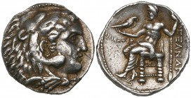 Kings of Macedon, Alexander III (336-323 BC), tetradrachm, Ake Ptolemais, 310-309 BC, head of Herakles right in lion-skin headdress, rev., ΑΛΕΞΑΝΔΡ[ΟΥ...
